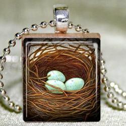 Bird Nest Scrabble Pendant with Necklace and Matching Gift Tin